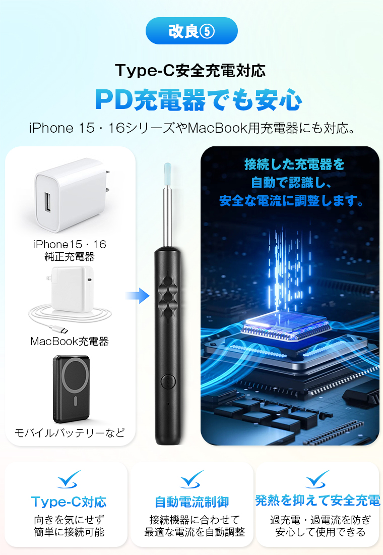  耳掃除耳かきイヤースコープ ライト耳かき ピンセット 光る 左右逆転機能 3.3mm極細レンズ