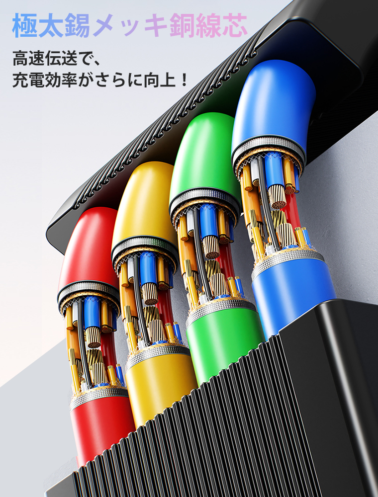  充電ケーブル 急速充電 巻き取り式 ケーブル 1.2m USB Type-Cケーブル 2in3 typeC to typeC USB C to USB C/ライトニングケーブル 
