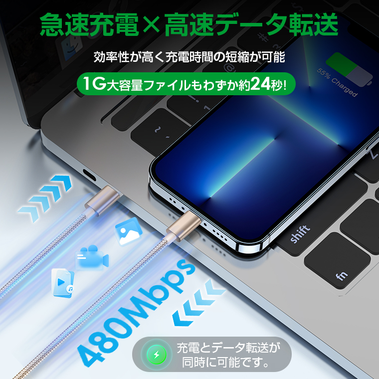 充電ケーブル 2m×3本セット iphone ケーブル Type-cケーブル C to C/USB-A to C iPhone17 16 15 Pro/pro max