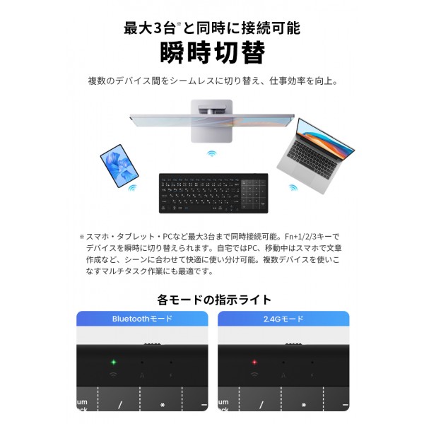 LivelyLife ワイヤレス キーボード タッチバンド付き テンキー付き 薄型 2.4G ワイヤレス接続