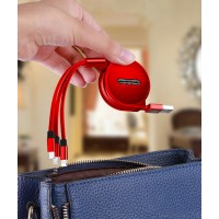 3in1 巻き取り式充電ケーブル：3A急速充電できる　テレワーク　送料無料