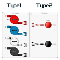 3in1 巻き取り式充電ケーブル：3A急速充電できる　テレワーク　送料無料