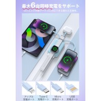 モバイルバッテリー ワイヤレス充電 20000mAh大容量 iPhone ケーブル内蔵・6台同時に充電