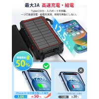 【防災グッズ】モバイルバッテリー ソーラー 手回し 大容量 40000mAh ワイヤレス充電 4枚ソーラーパネル チャージャー 災害用バッテリー