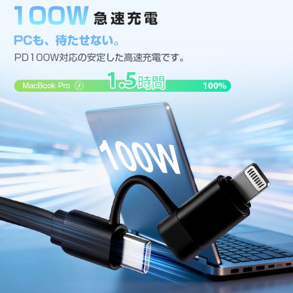 【PD100W&Type-C/USB対応】充電ケーブル タイプC 急速充電 1m タイプc to c 2026最新 巻き取り式 4in1 充電ケーブル iPhone充電 データ転送 