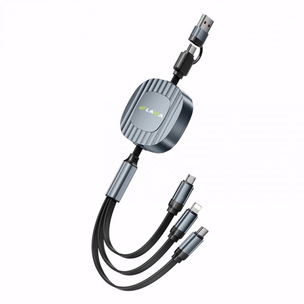 充電ケーブル 急速充電 巻き取り式 ケーブル 1.2m USB Type-Cケーブル 2in3 typeC to typeC USB C to USB C/ライトニングケーブル