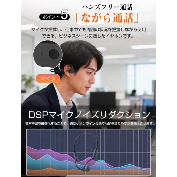 骨伝導イヤホンワイヤレスイヤホンBluetooth6.0 iPhone対応耳を塞がない耳掛け式