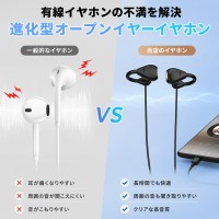 イヤホン 有線 タイプ c USB-A変換アダプター付 イヤホン イヤーカフ Type-C有線イヤホン コード長さ113cm 耳を塞がない bluetooth/充電不要 有線イヤホン