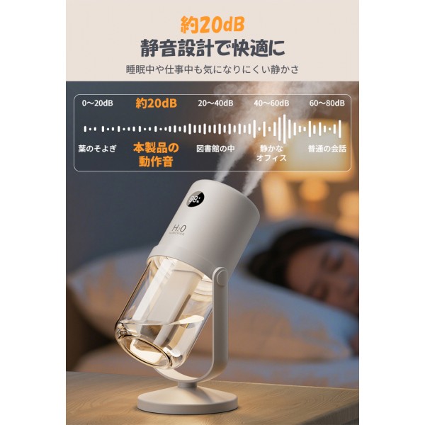 【抗菌プレート＆UV-Cライト搭載】加湿器 コンパクト 加湿器 卓上 オフィス コードレス