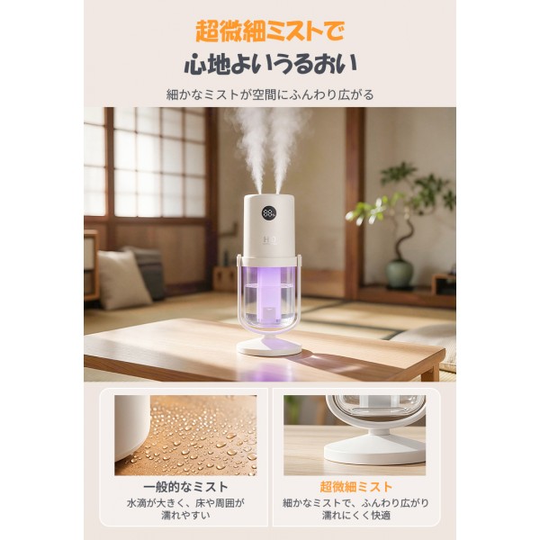 【抗菌プレート＆UV-Cライト搭載】加湿器 コンパクト 加湿器 卓上 オフィス コードレス