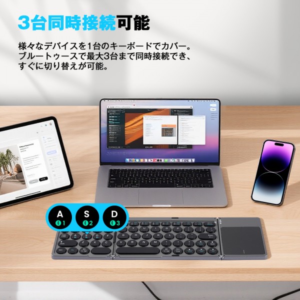 KF86 MAX Bluetoothキーボード| レトロ丸型キー＋タッチパッド搭載の折りたたみBluetoothキーボード – スマホをPC化するモバイル必須ガジェット