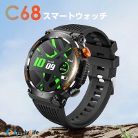 C68  丸型 スマートウォッチ メンズ 腕時計 アウトドア 通話機能付きの軍用規格スマートブレスレット