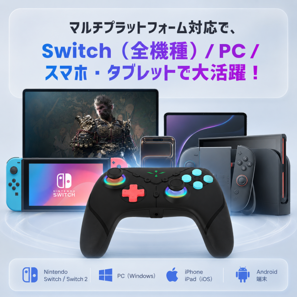 Switch / Switch 2完全対応 switch コントローラー 連射ホールド・ターボ機能標準搭載 高精細ジャイロセンサー内蔵