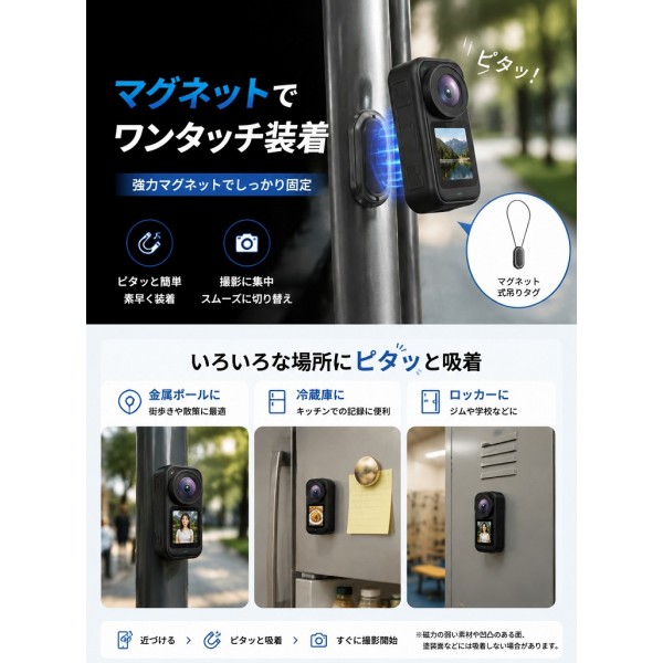 アクションカメラ ウェアラブルカメラ 4K 60fps 動画撮影 6軸 EIS手ブレ補正 Vlog 30M防水 水中撮影 130° 超広角レンズ 
