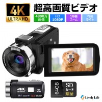 4K ビデオカメラ 4800万画素 18倍デジタルズーム 1080P録画 vlogカメラ 運動会 誕生日 卒業 クリスマスプレゼント