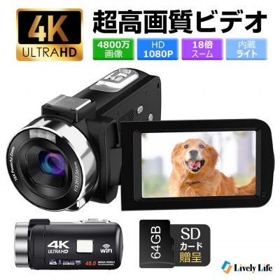 ビデオカメラ 4K 4800万画素 18倍デジタルズーム 1080P録画 vlog