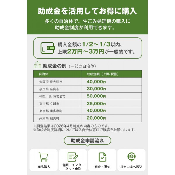 【助成金対象】生ごみ処理機 家庭用 オゾン×活性炭 コンパクト 2.5L 大容量 乾燥式 粉砕式 静音