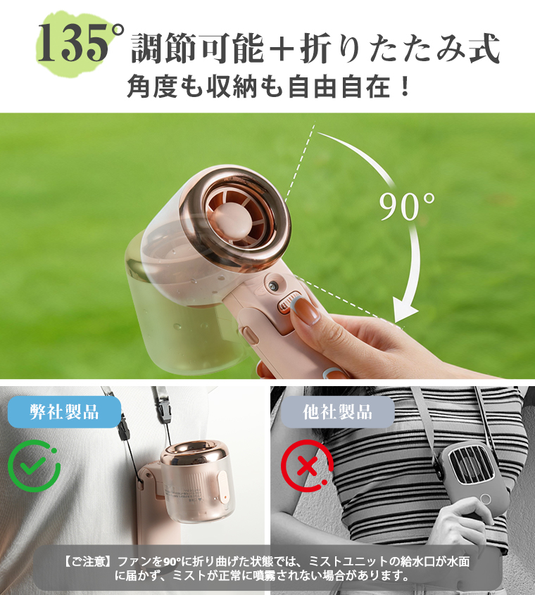 【ミスト+送風で瞬間冷却】2026年新ハンディファン ミストファン屋外コードレス手持ち扇風機