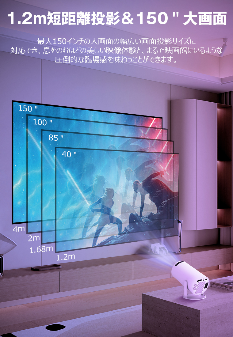  プロジェクター 小型 天井投影 自動台形補正 Android TV14.0 20000LM 4K対応 150インチ 270°回転 Android TV 家庭用 