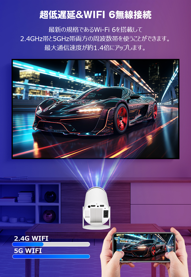  プロジェクター 小型 天井投影 自動台形補正 Android TV14.0 20000LM 4K対応 150インチ 270°回転 Android TV 家庭用 